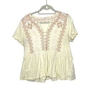 Miss Me Embroidered Peasant Top – Ivory Boho Chic Blouse  Medium